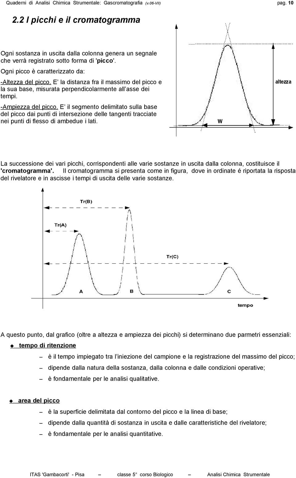 E la distanza fra il massimo del picco e la sua base, misurata perpendicolarmente all asse dei tempi. -Ampiezza del picco.