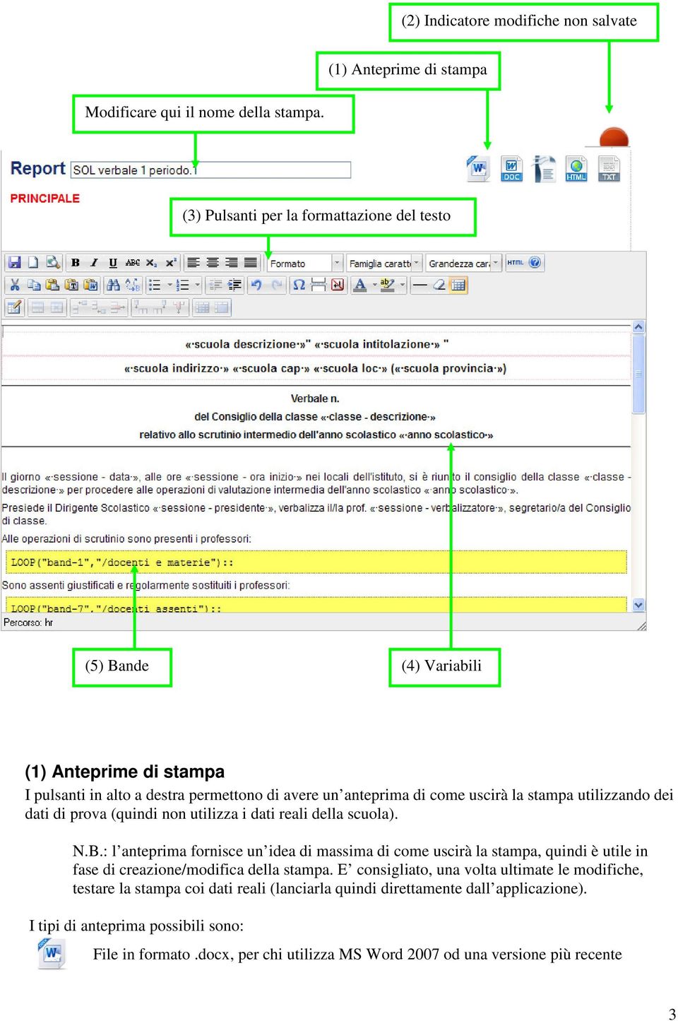 utilizzando dei dati di prova (quindi non utilizza i dati reali della scuola). N.B.