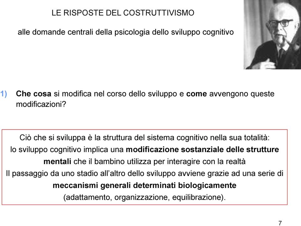 Ciò che si sviluppa è la struttura del sistema cognitivo nella sua totalità: lo sviluppo cognitivo implica una modificazione sostanziale delle