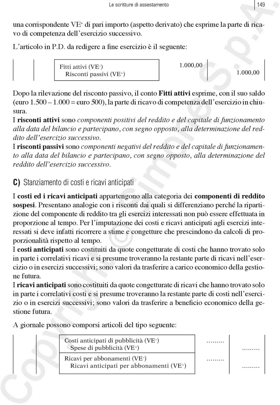 000,00 Dopo la rilevazione del risconto passivo, il conto Fitti attivi esprime, con il suo saldo (euro 1.500 1.000 = euro 500), la parte di ricavo di competenza dell esercizio in chiusura.