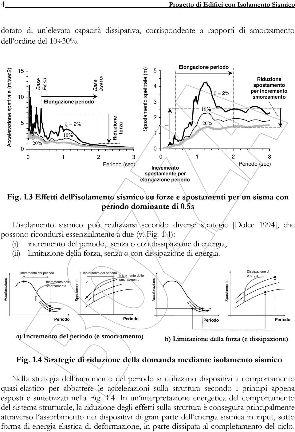 % Riduzione spostamento per incremento smorzamento 0 0 1 3 Incremento Periodo (sec) spostamento per elongazione periodo Fig. 1.3 Effetti dell isolamento sismico su forze e spostamenti per un sisma con periodo dominante di 0.