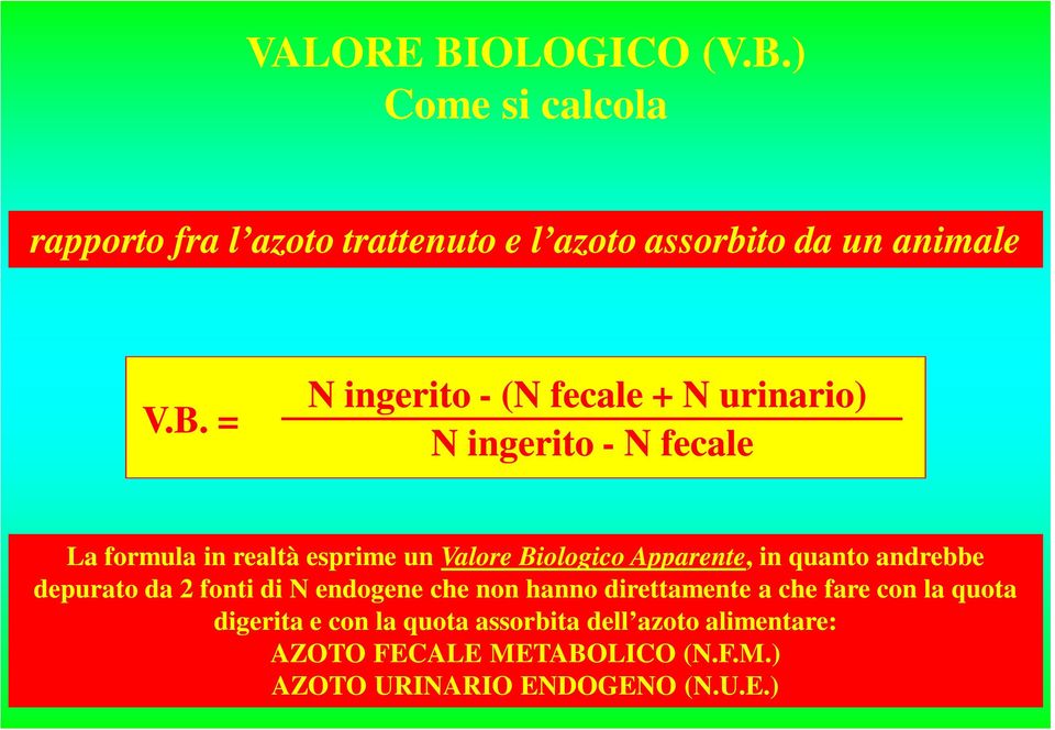 ) Come si calcola rapporto fra l azoto trattenuto e l azoto assorbito da un animale V.B.