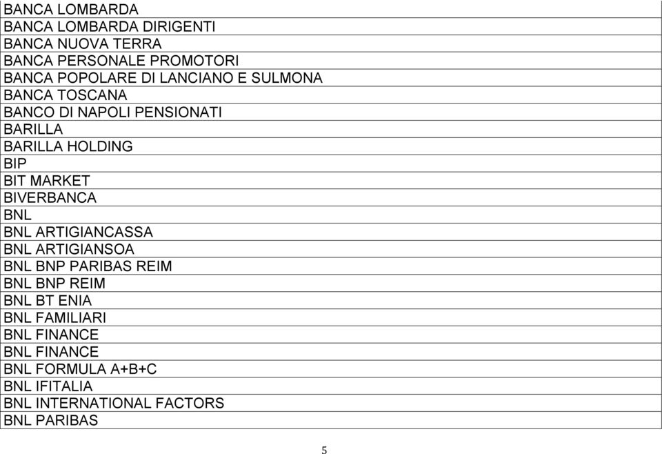 MARKET BIVERBANCA BNL BNL ARTIGIANCASSA BNL ARTIGIANSOA BNL BNP PARIBAS REIM BNL BNP REIM BNL BT