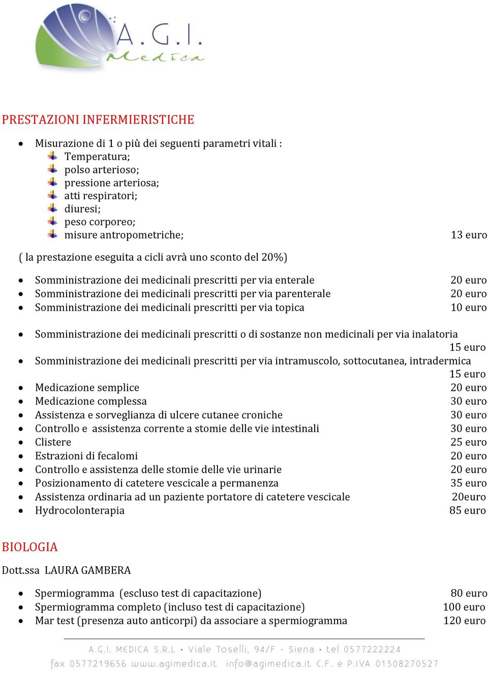 via parenterale 20 euro Somministrazione dei medicinali prescritti per via topica 10 euro Somministrazione dei medicinali prescritti o di sostanze non medicinali per via inalatoria 15 euro