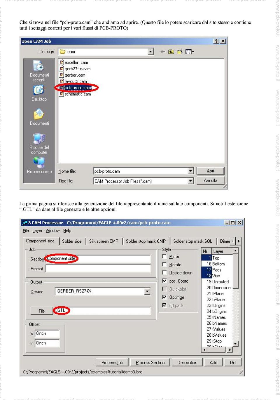 per i vari flussi di PCB-PROTO) La prima pagina si riferisce alla generazione del file