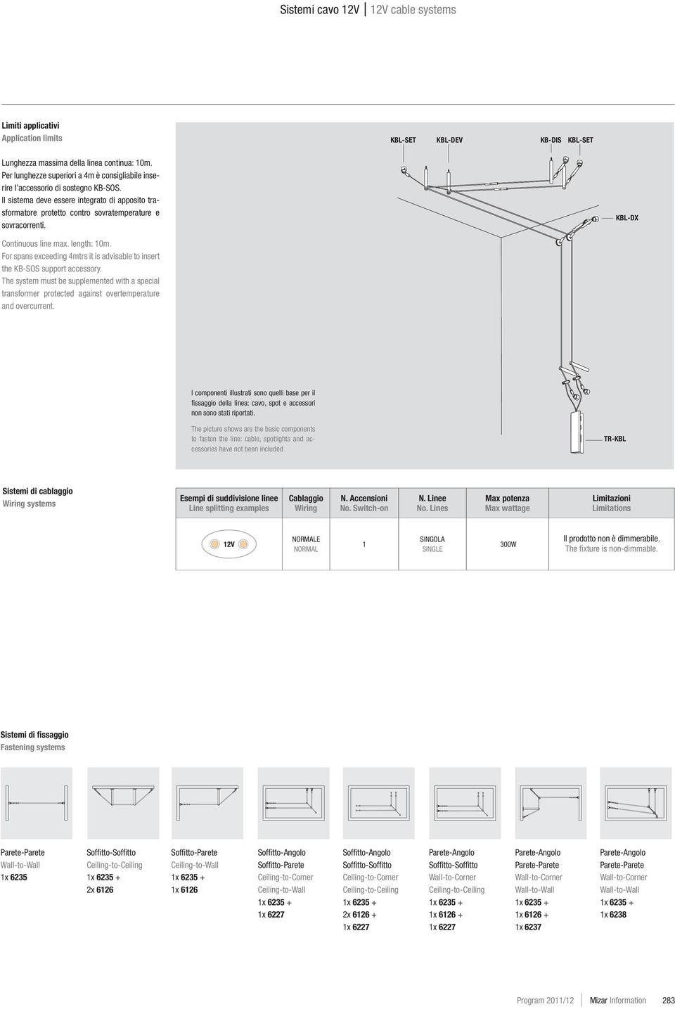 KBL-DX Continuous line max. length: 10m. For spans exceeding 4mtrs it is advisable to insert the KB-SOS support accessory.