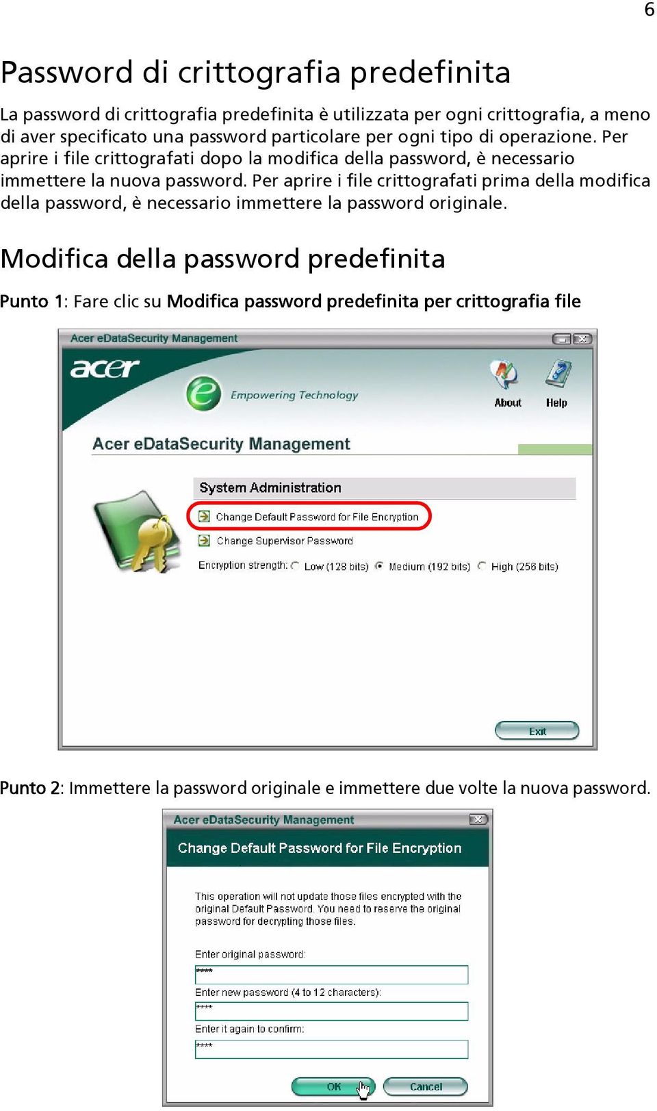 Per aprire i file crittografati prima della modifica della password, è necessario immettere la password originale.