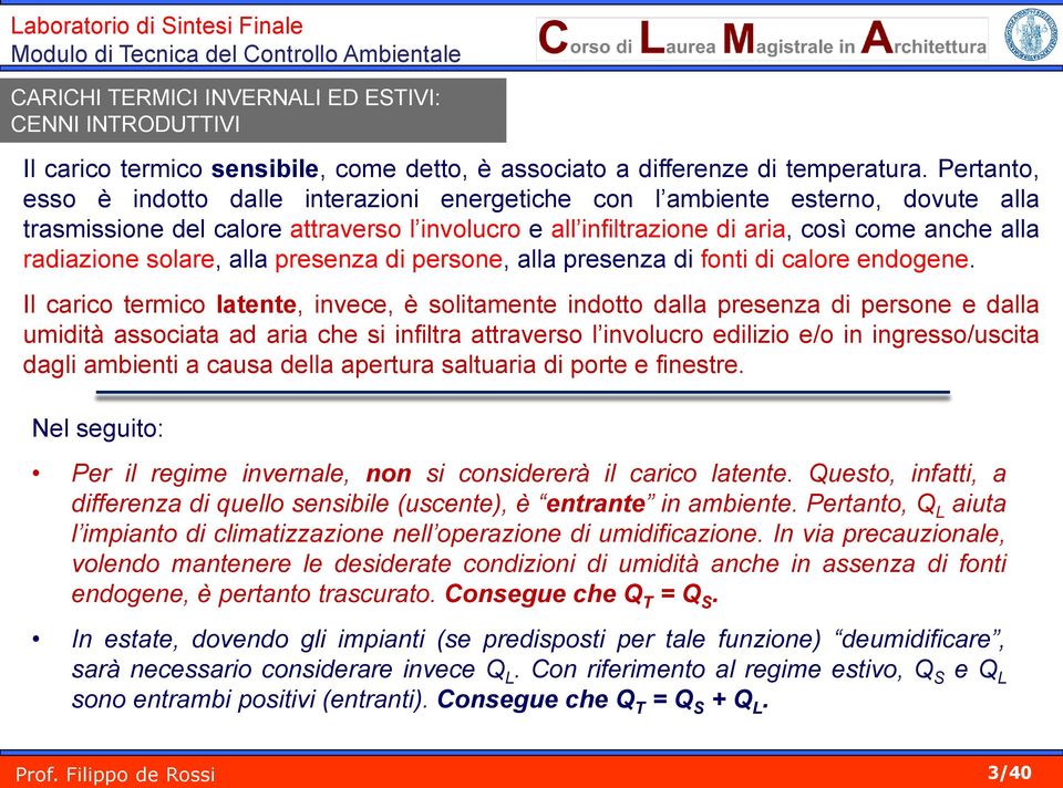 solare, alla presenza di persone, alla presenza di fonti di calore endogene.