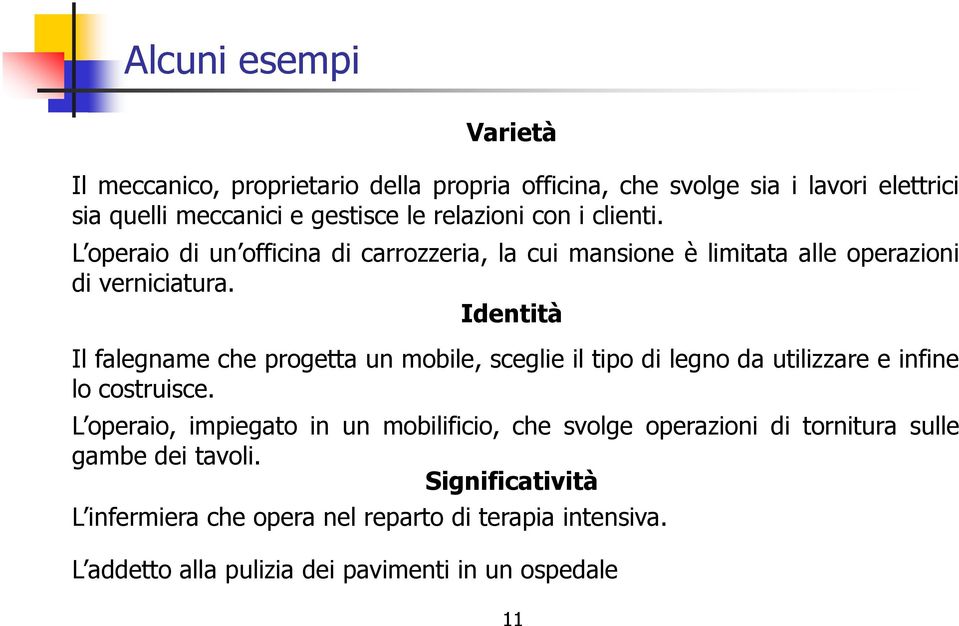 Identità Il falegname che progetta un mobile, sceglie il tipo di legno da utilizzare e infine lo costruisce.