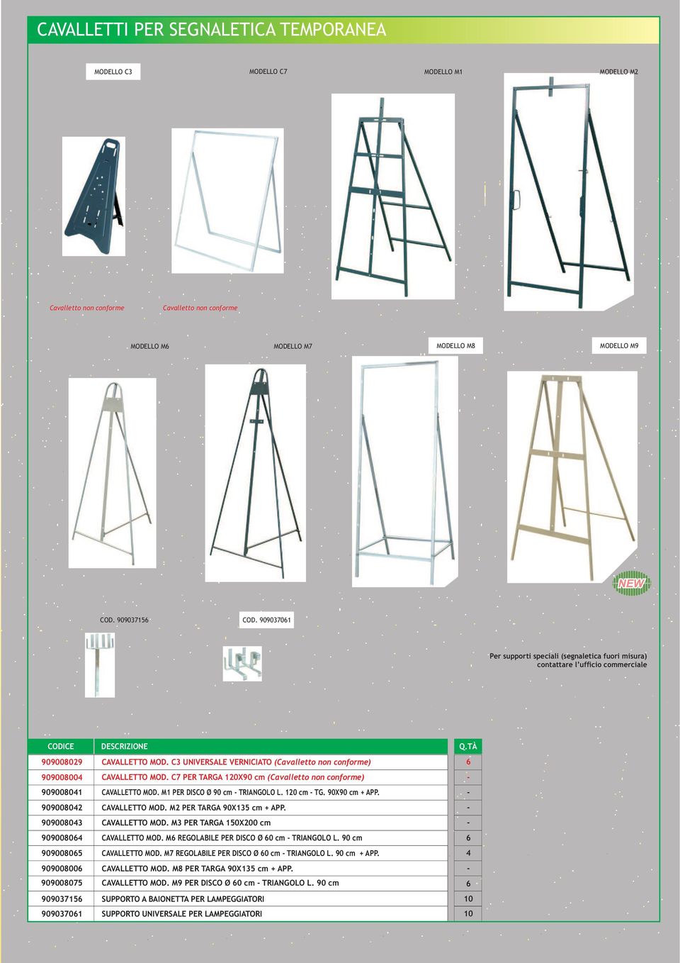 C3 UNIVERSALE VERNICIATO (Cavalletto non conforme) 909008004 909008041 CAVALLETTO MOD. C7 PER TARGA 120X90 cm (Cavalletto non conforme) CAVALLETTO MOD. M1 PER DISCO Ø 90 cm - TRIANGOLO L. 120 cm - TG.