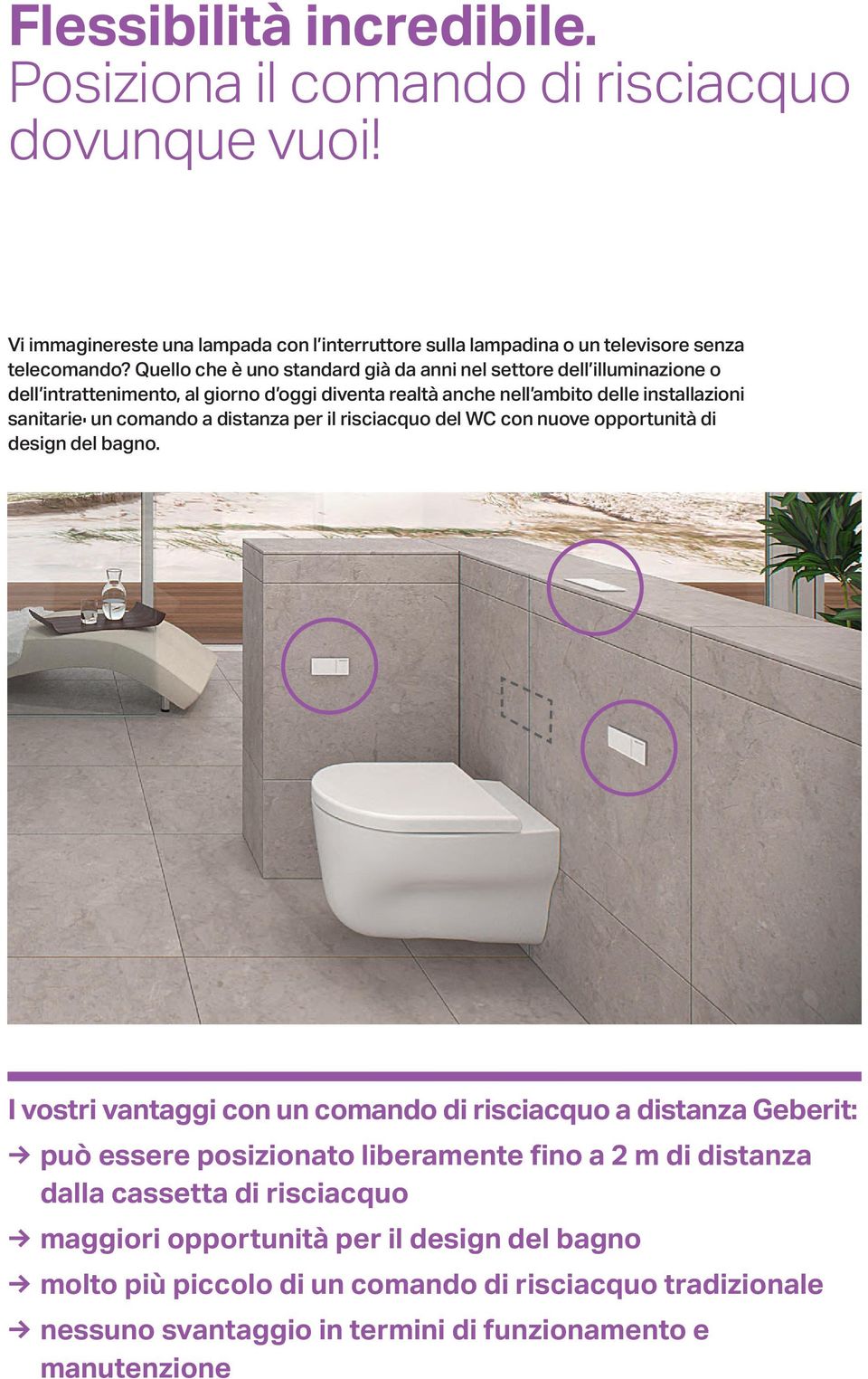 distanza per il risciacquo del WC con nuove opportunità di design del bagno.