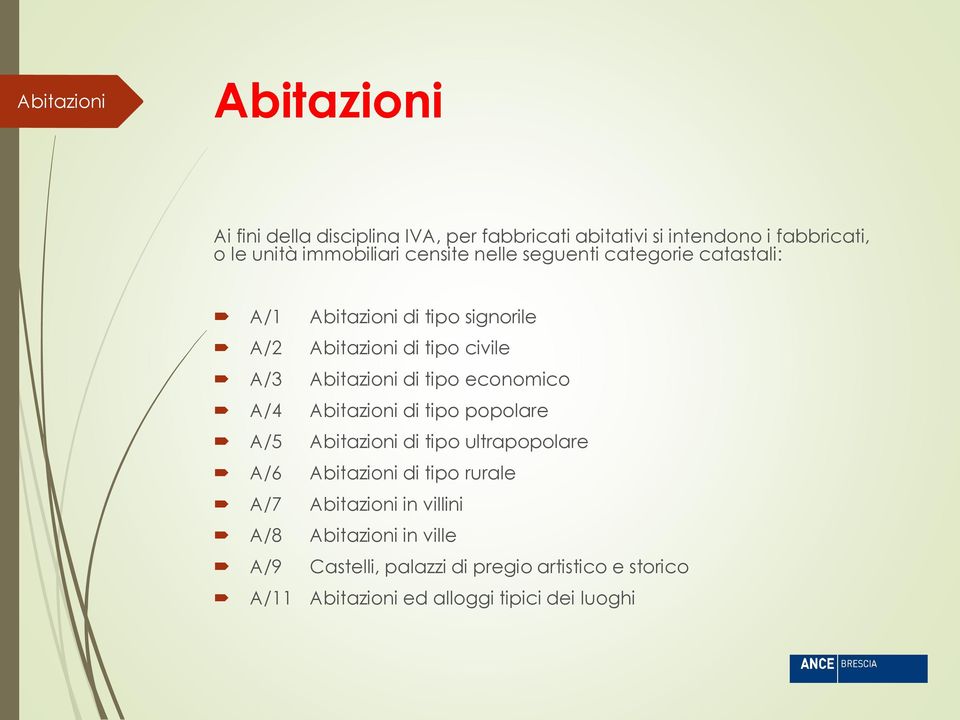 tipo economico A/4 Abitazioni di tipo popolare A/5 Abitazioni di tipo ultrapopolare A/6 Abitazioni di tipo rurale A/7