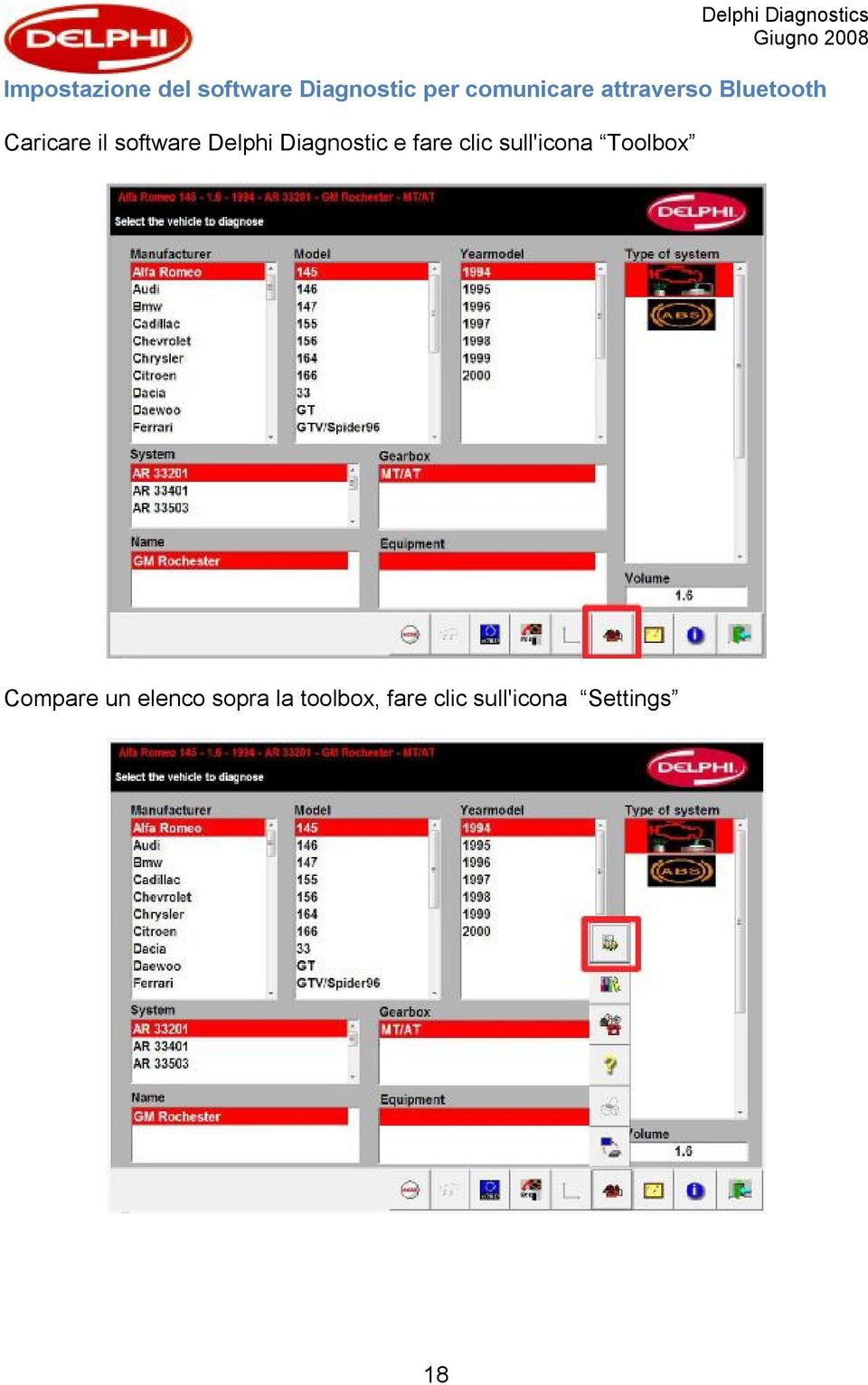 Diagnostic e fare clic sull'icona Toolbox Compare un