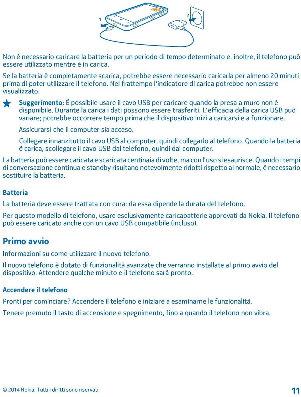 Nel frattempo l'indicatore di carica potrebbe non essere visualizzato. Suggerimento: È possibile usare il cavo USB per caricare quando la presa a muro non è disponibile.