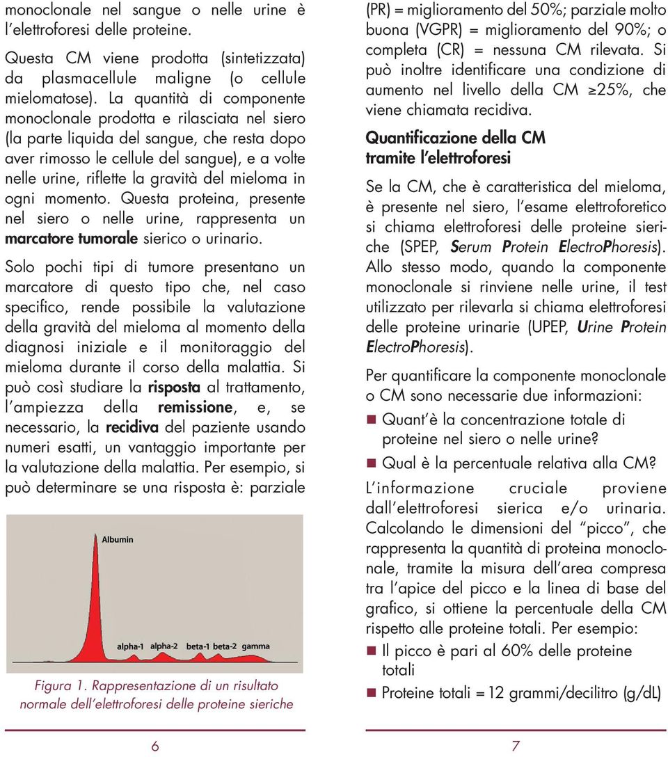 mieloma in ogni momento. Questa proteina, presente nel siero o nelle urine, rappresenta un marcatore tumorale sierico o urinario.