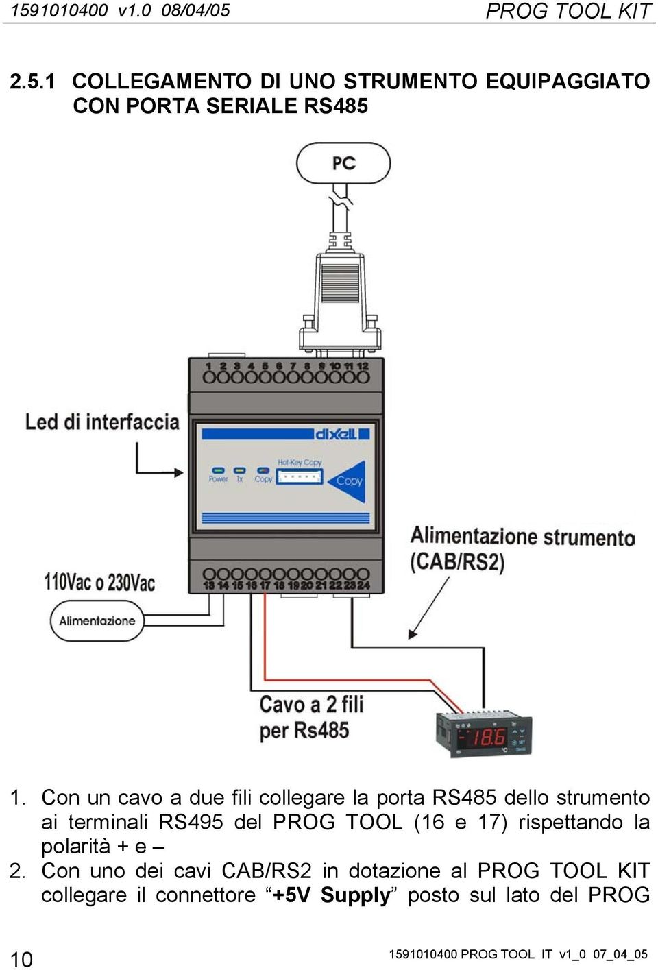 TOOL (16 e 17) rispettando la polarità + e 2.