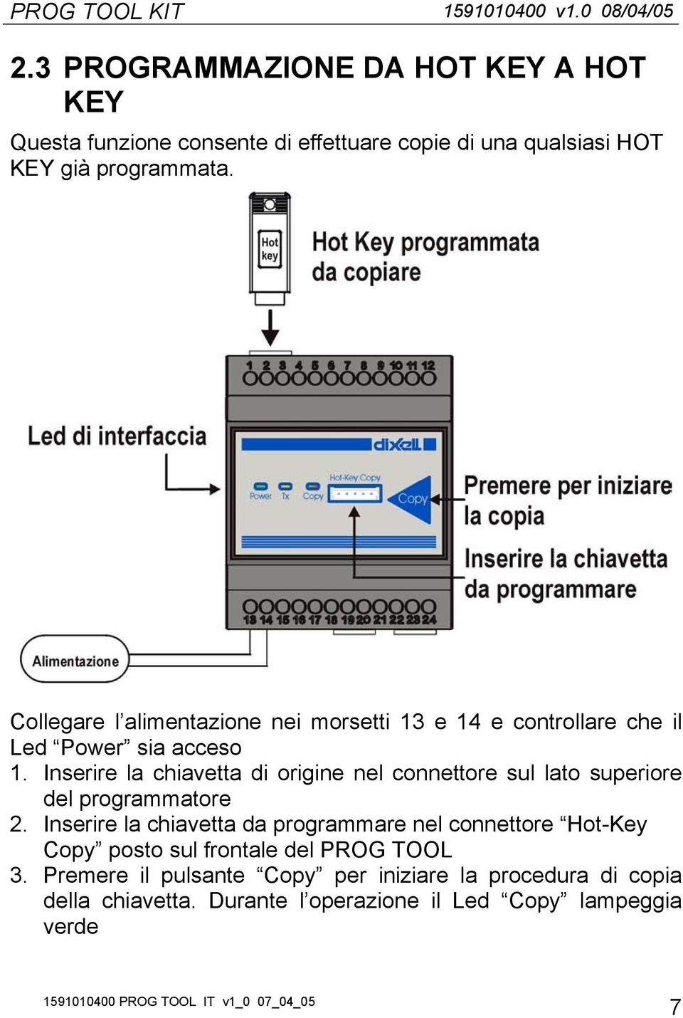 Collegare l alimentazione nei morsetti 13 e 14 e controllare che il Led Power sia acceso 1.