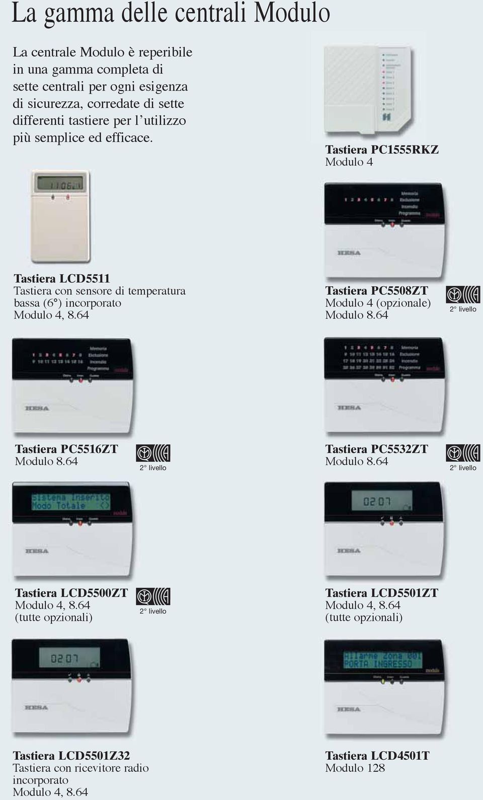 64 Tastiera PC5508ZT Modulo 4 (opzionale) Modulo 8.64 2 livello Tastiera PC5516ZT Modulo 8.64 2 livello Tastiera PC5532ZT Modulo 8.