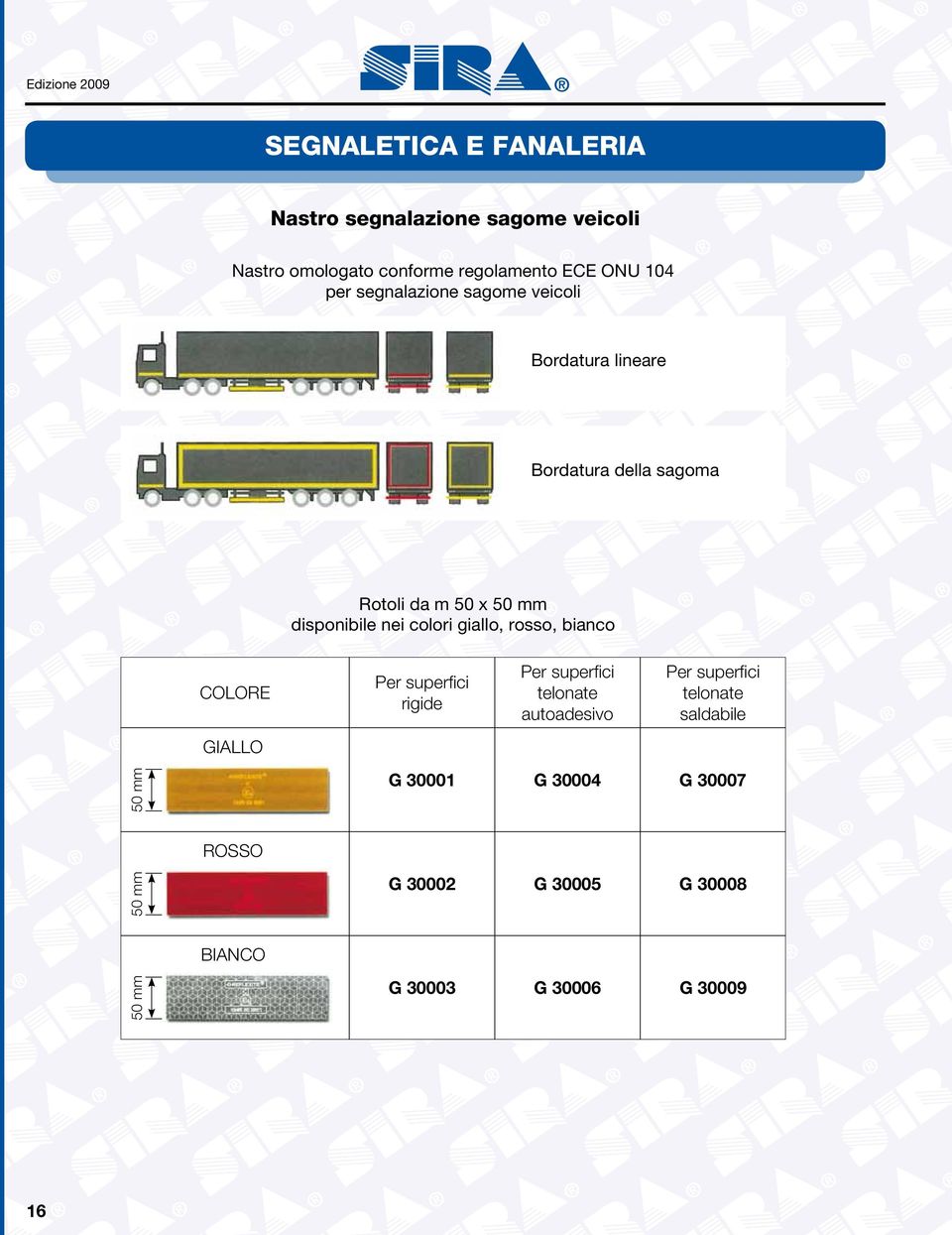 rosso, bianco 50 mm COLORE GIALLO Per superfici rigide Per superfici telonate autoadesivo Per superfici