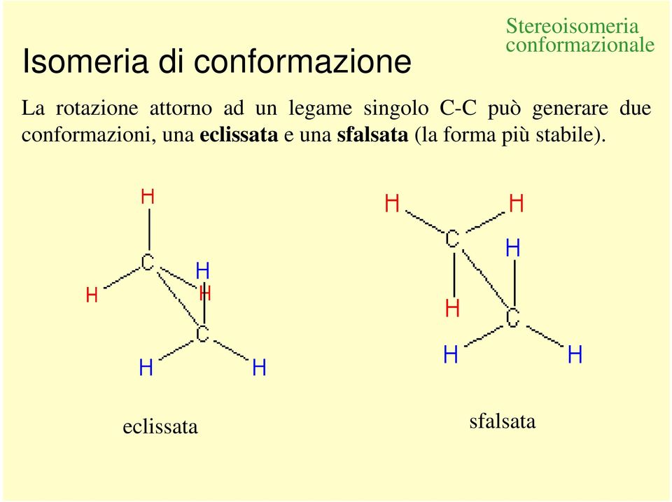 singolo C-C può generare due conformazioni, una