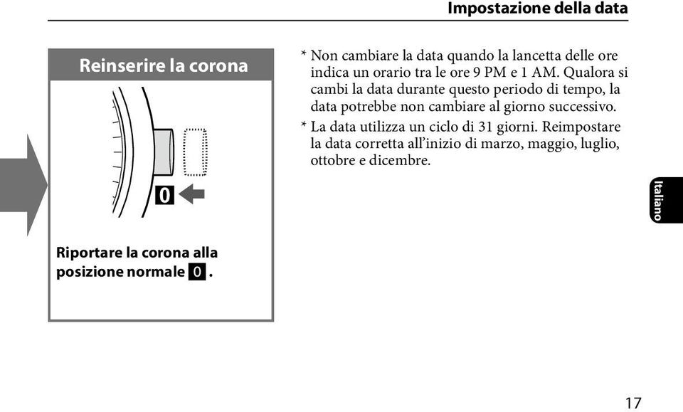 Qualora si cambi la data durante questo periodo di tempo, la data potrebbe non cambiare al giorno successivo.