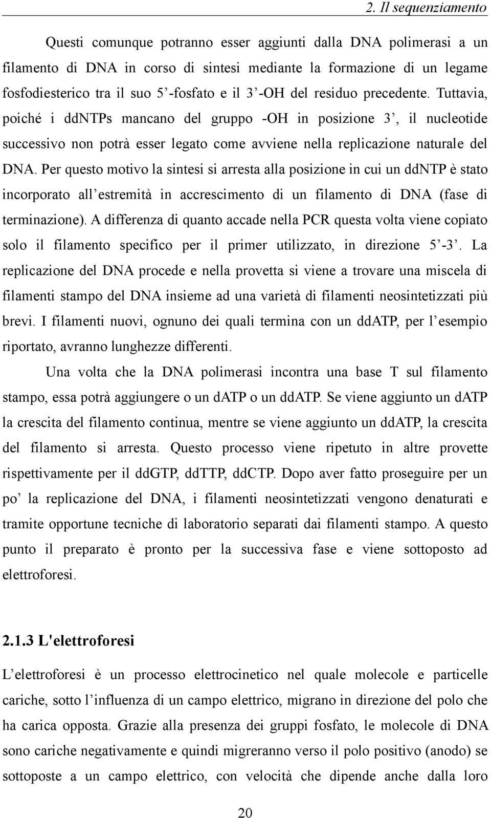 Per questo motivo la sintesi si arresta alla posizione in cui un ddntp è stato incorporato all estremità in accrescimento di un filamento di DNA (fase di terminazione).