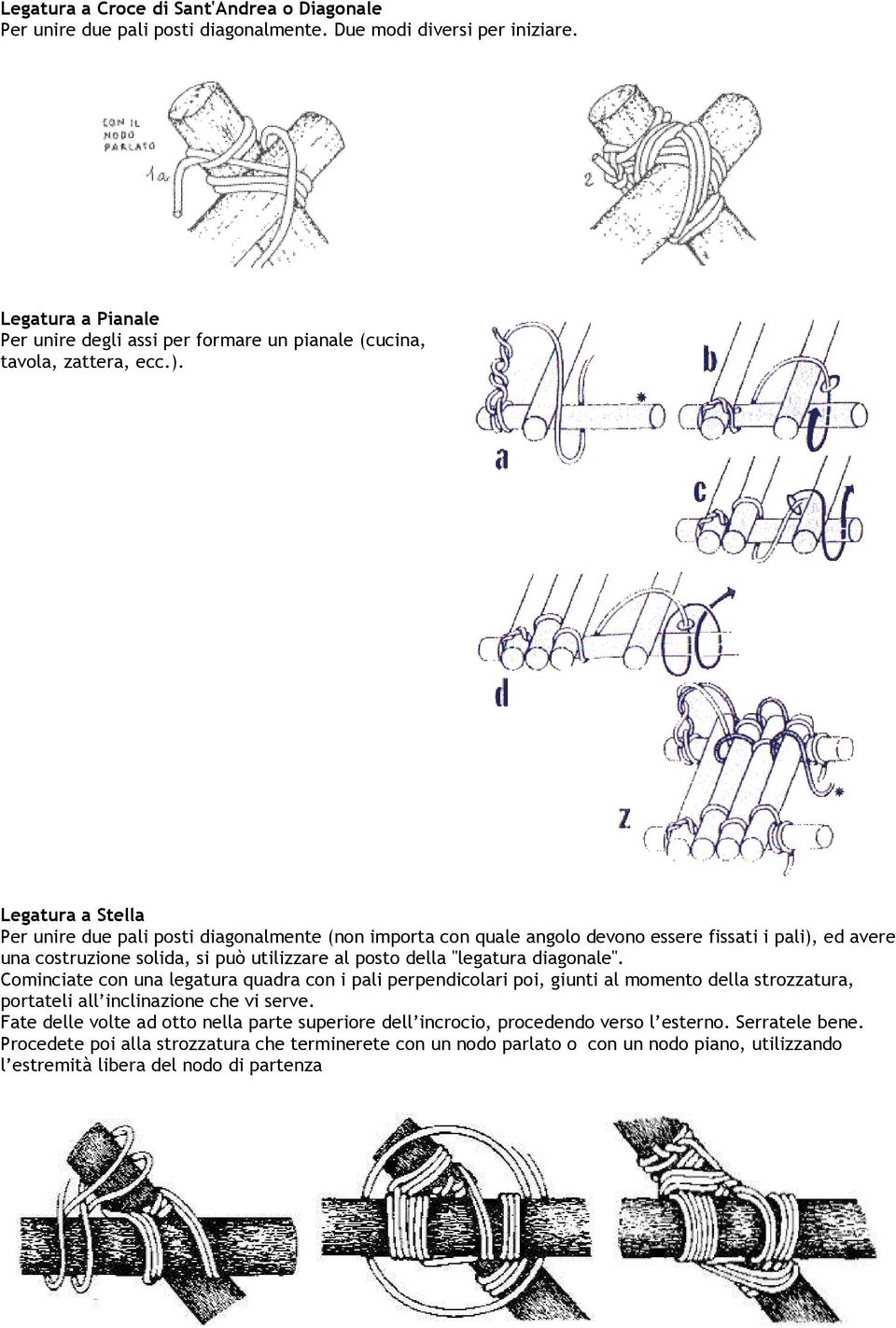 Legatura a Stella Per unire due pali posti diagonalmente (non importa con quale angolo devono essere fissati i pali), ed avere una costruzione solida, si può utilizzare al posto della "legatura