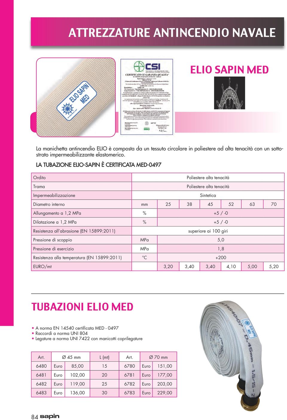 MPa % +5 / -0 Dilatazione a 1,2 MPa % +5 / -0 Resistenza all abrasione (EN 15899:2011) superiore ai 100 giri Pressione di scoppio MPa 5,0 Pressione di esercizio MPa 1,8 Resistenza alla temperatura