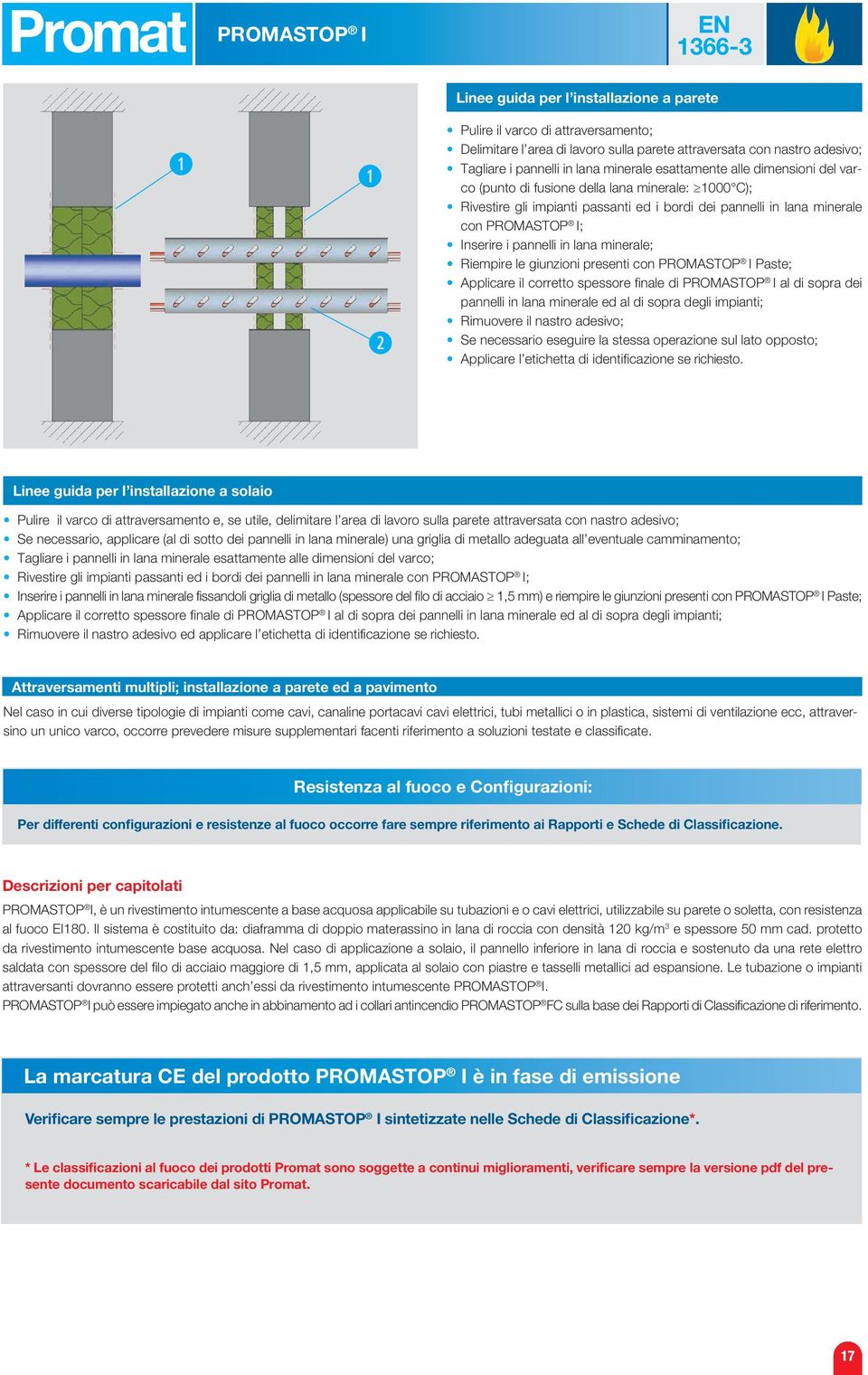 lana minerale; Riempire le giunzioni presenti con PROMASTOP I Paste; Applicare il corretto spessore finale di PROMASTOP I al di sopra dei pannelli in lana minerale ed al di sopra degli impianti;