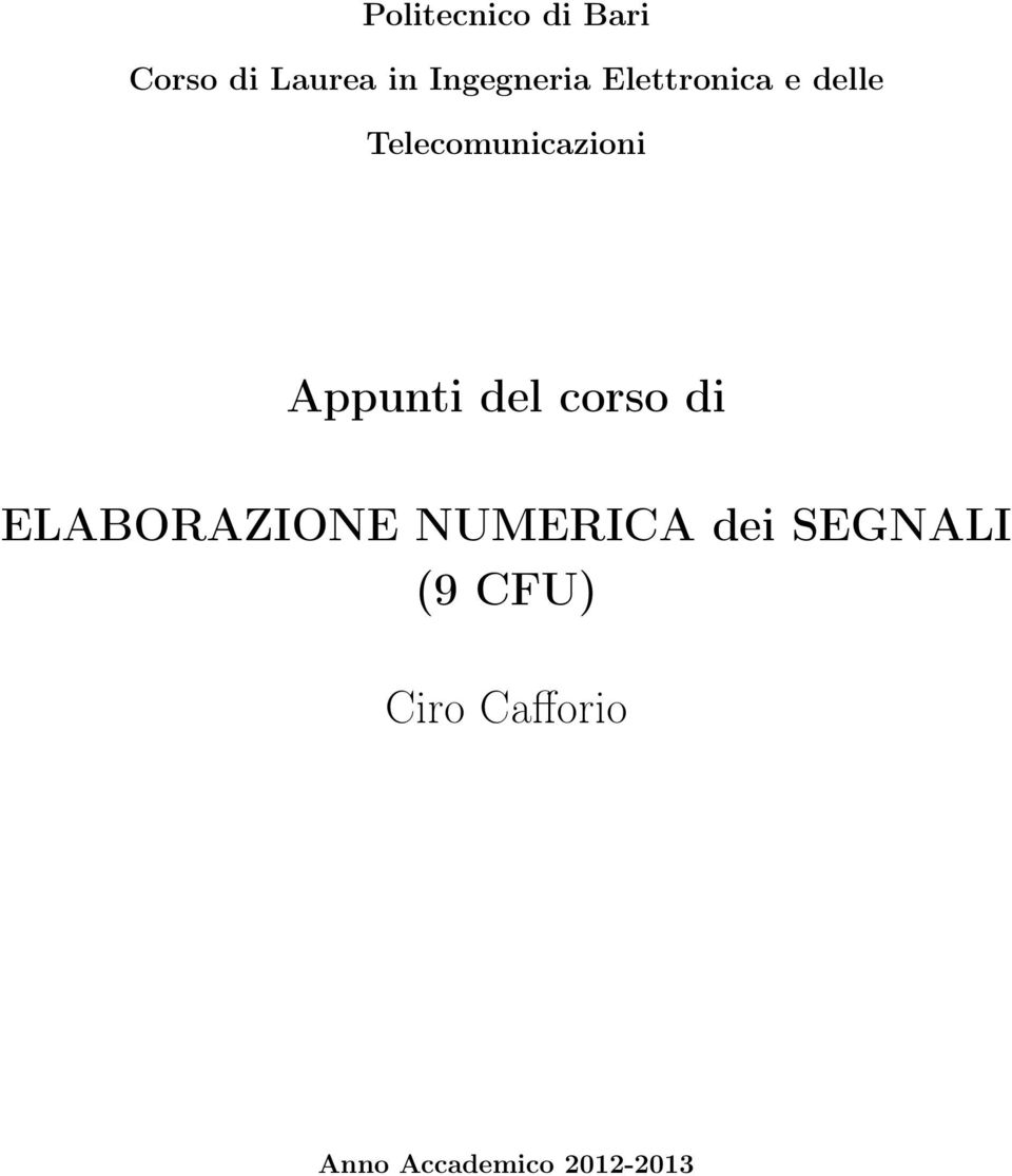 Telecomunicazioni Appunti del corso di