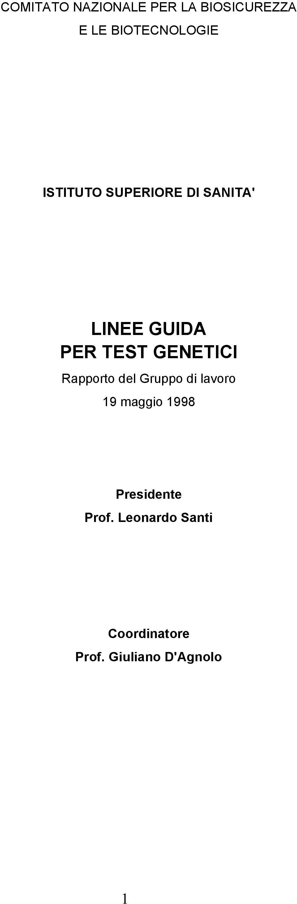 GENETICI Rapporto del Gruppo di lavoro 19 maggio 1998