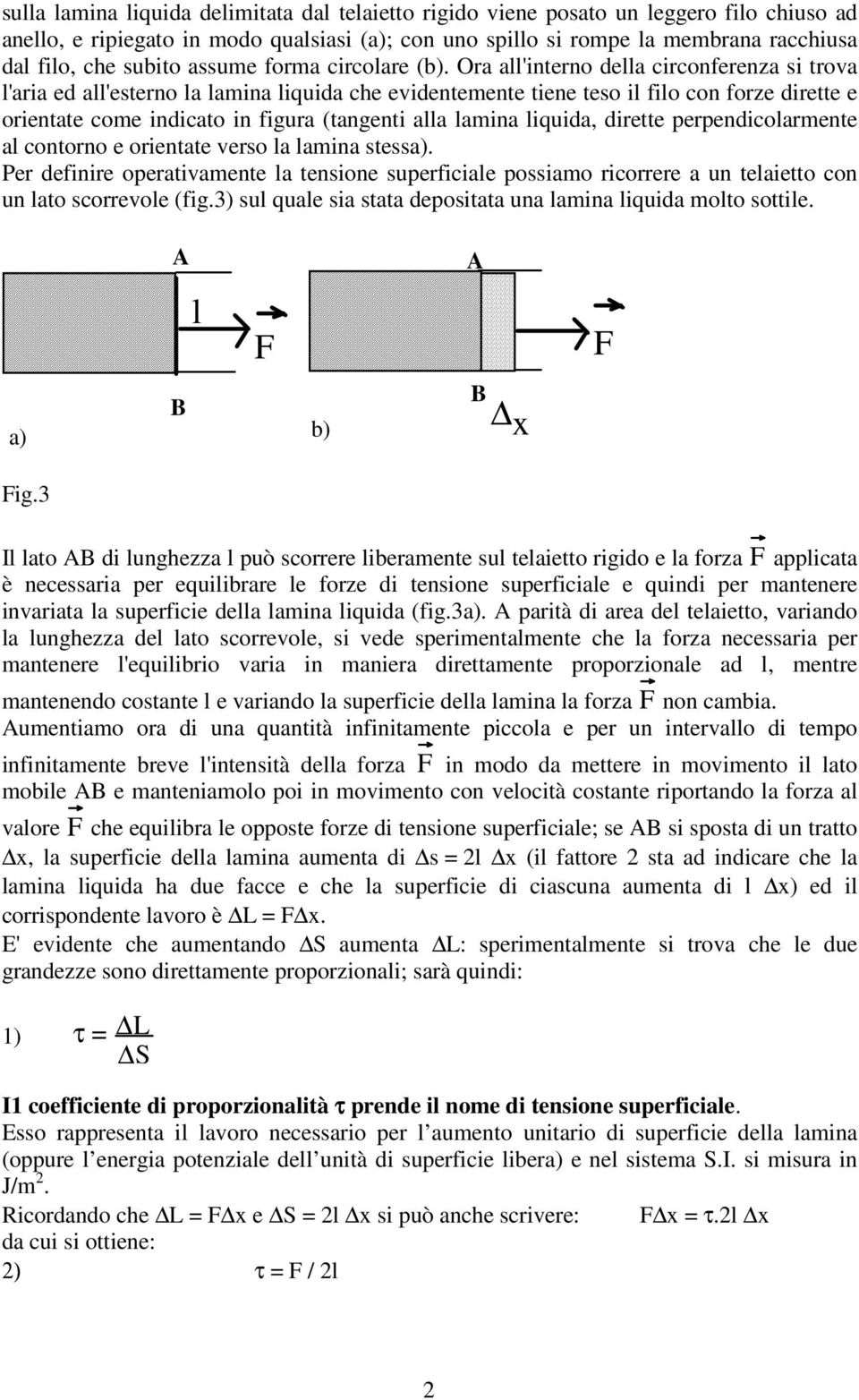 Ora all'interno della circonferenza si trova l'aria ed all'esterno la lamina liquida che evidentemente tiene teso il filo con forze dirette e orientate come indicato in figura (tangenti alla lamina