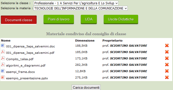 Caricare nuovi documenti nell area riservata Caricare nuovi documenti nella sezione Documenti classe Dopo aver scelto la classe dove si vuole inserire il nuovo documento, selezionare la sezione