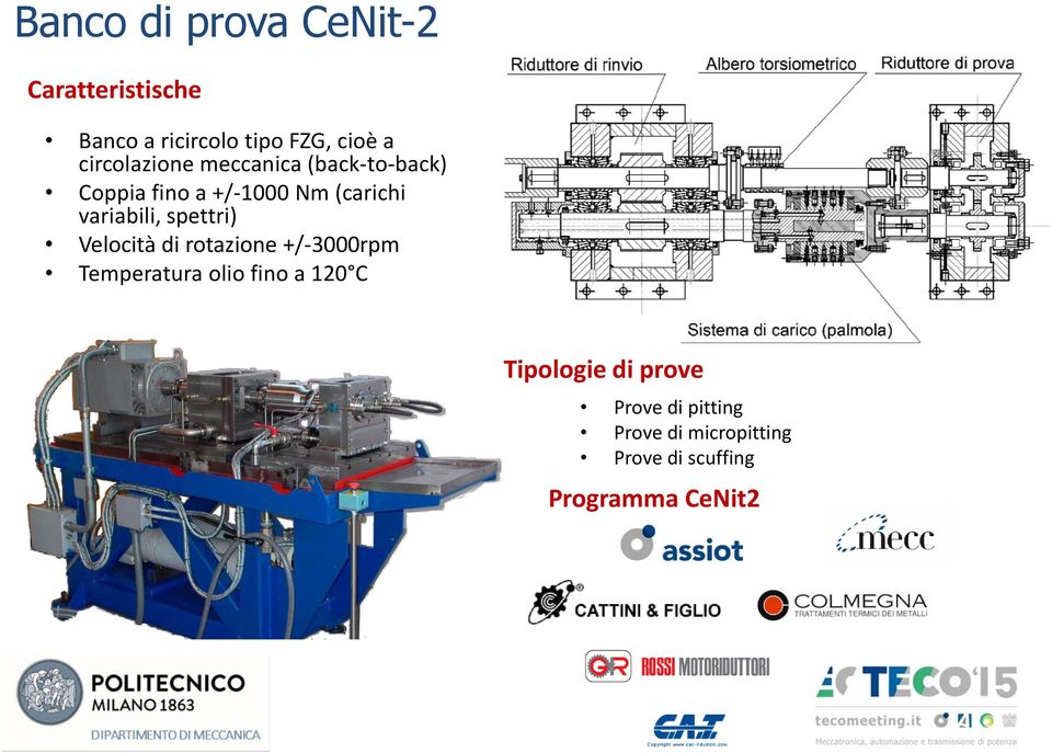 variabili, spettri) Velocità di rotazione +/-3000rpm Temperatura olio fino a 120