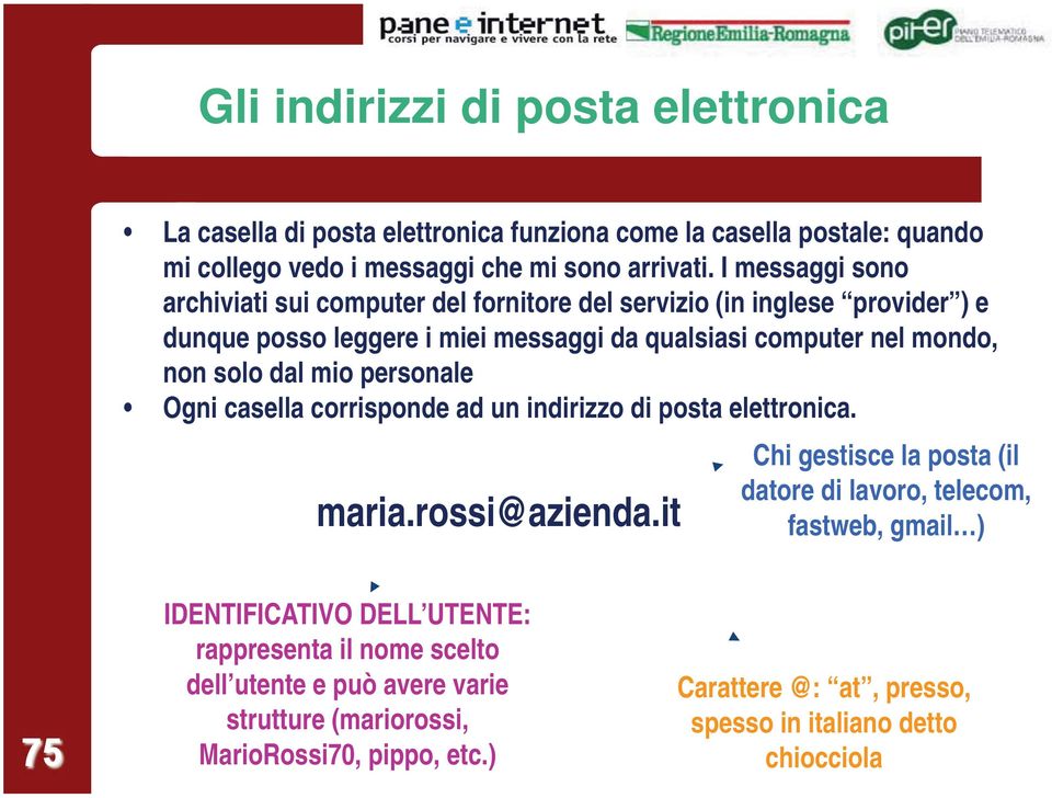 mio personale Ogni casella corrisponde ad un indirizzo di posta elettronica. maria.rossi@azienda.