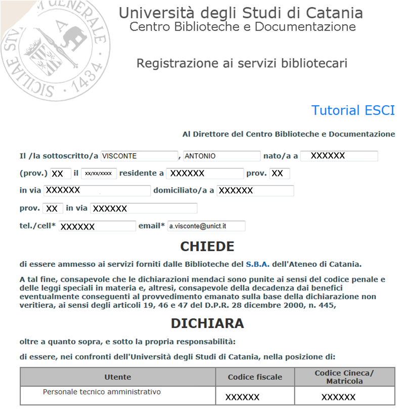 Utenti in possesso di codice CINECA - modulo di registrazione (1/2) Ultimata la fase di autenticazione, all utente è chiesto di