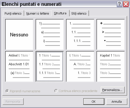 7 Titoli e struttura Per il momento abbiamo applicato alla parola Introduzione lo stile Titolo. Ora passiamo alla numerazione dei capitoli, usando gli Stili Titolo e lavoreremo per livelli.