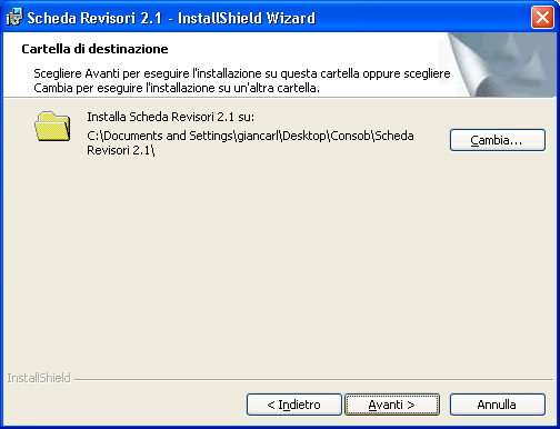 Passo 3 Confermare la directory di installazione prevista dal setup (scelta consigliata), oppure scegliere Cambia per modificare il percorso di installazione.