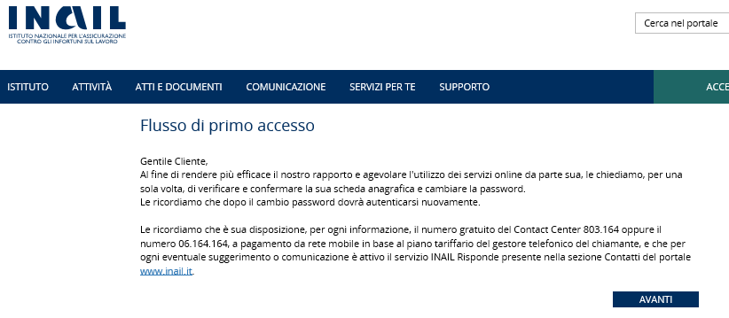 2.7. Primo accesso Al primo accesso viene visualizzato il messaggio sotto