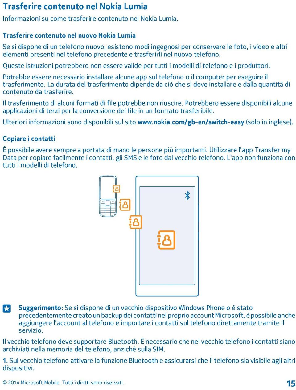 nel nuovo telefono. Queste istruzioni potrebbero non essere valide per tutti i modelli di telefono e i produttori.