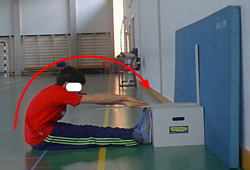 MOBILITÀ CERNIERA DORSO-LOMBARE (allungamento Catena Muscolare Posteriore) Da posizione seduta a terra con arti inferiori distesi e bloccati al ginocchio, flessione del busto
