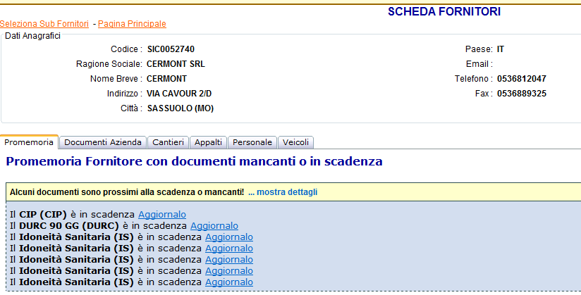 4. 1 Sezione - Promemoria Direttamente da questa pagina sarà possibile aggiornare/modificare i documenti: ALLERTA DI SCADENZA: riceverete l allerta di scadenza dei documenti sia vostri che dei vostri