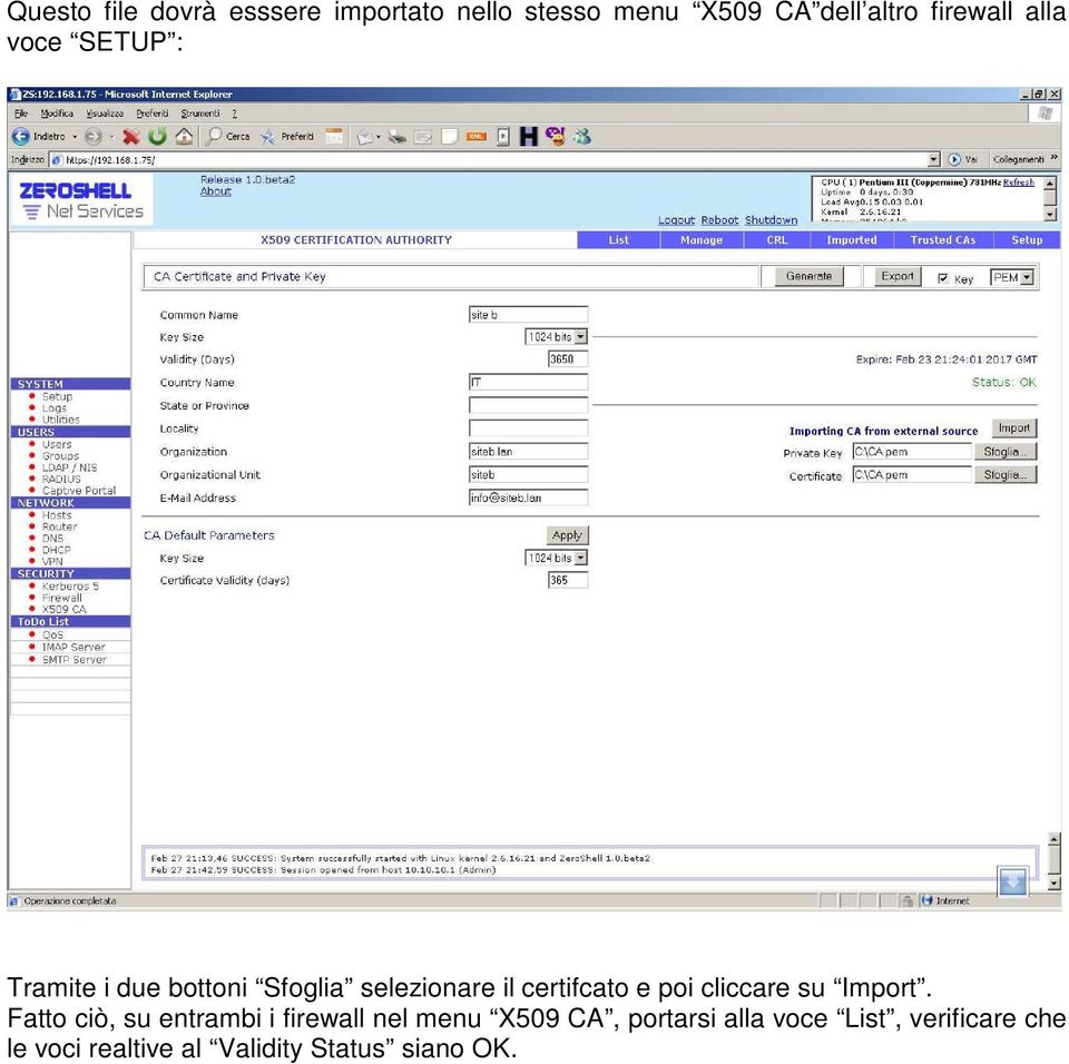 certifcato e poi cliccare su Import.