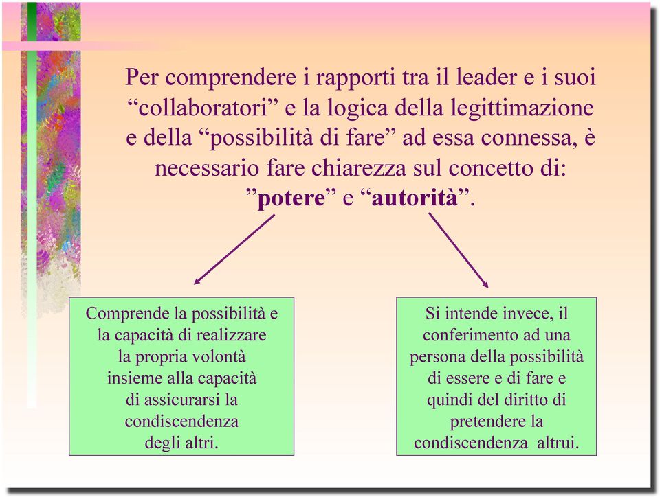 Comprende la possibilità e la capacità di realizzare la propria volontà insieme alla capacità di assicurarsi la