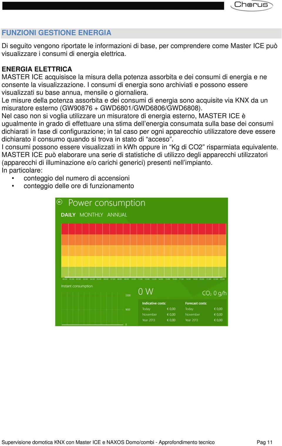 I consumi di energia sono archiviati e possono essere visualizzati su base annua, mensile o giornaliera.