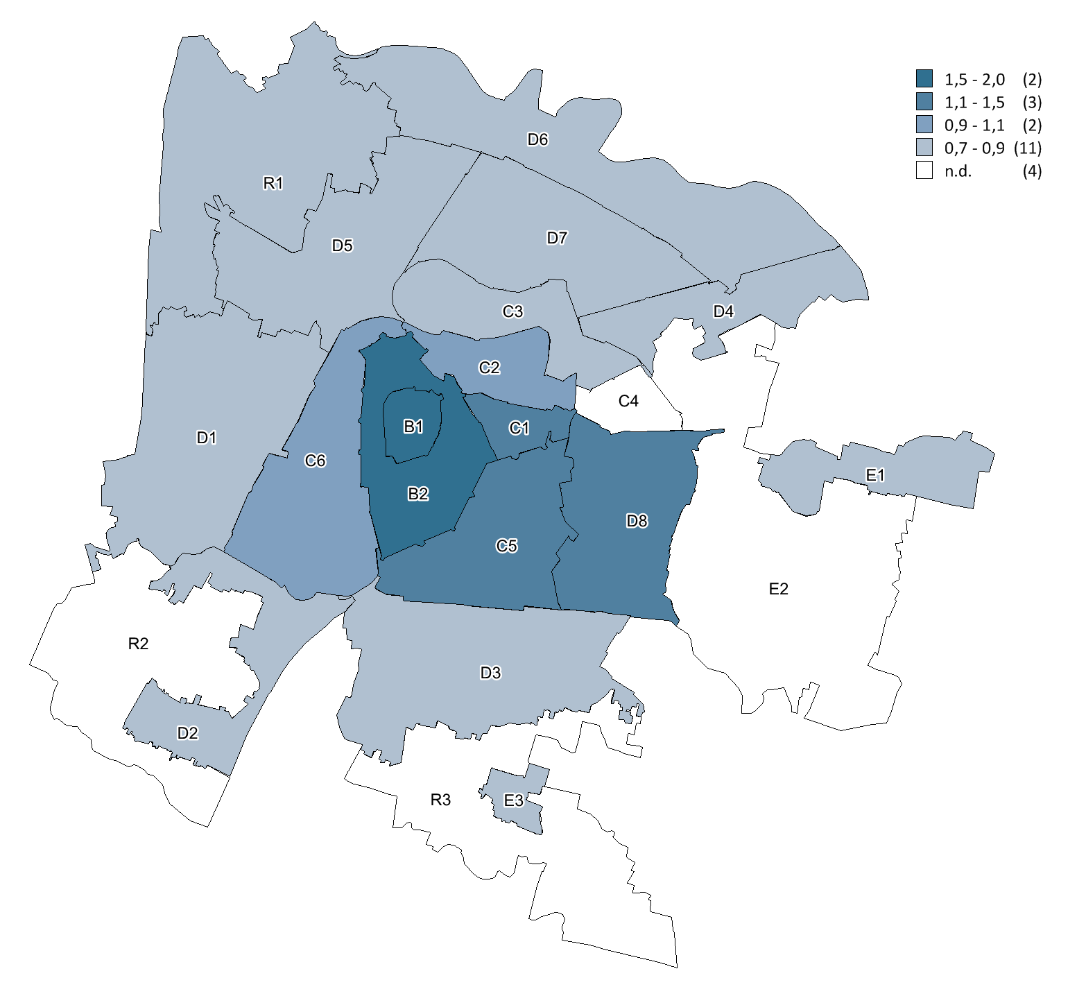 Figura 15: Mappa della distribuzione del nelle zone OMI II semestre Figura