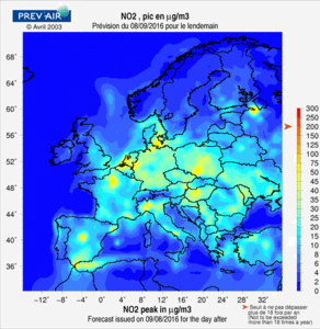 3.2 Previsioni NO2 massimo giornaliero PREV'AIR Le previsioni di NO2 a grande scala sono ad opera di