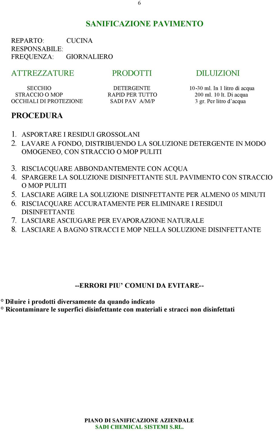 LAVARE A FONDO, DISTRIBUENDO LA SOLUZIONE DETERGENTE IN MODO OMOGENEO, CON STRACCIO O MOP PULITI 3. RISCIACQUARE ABBONDANTEMENTE CON ACQUA 4.