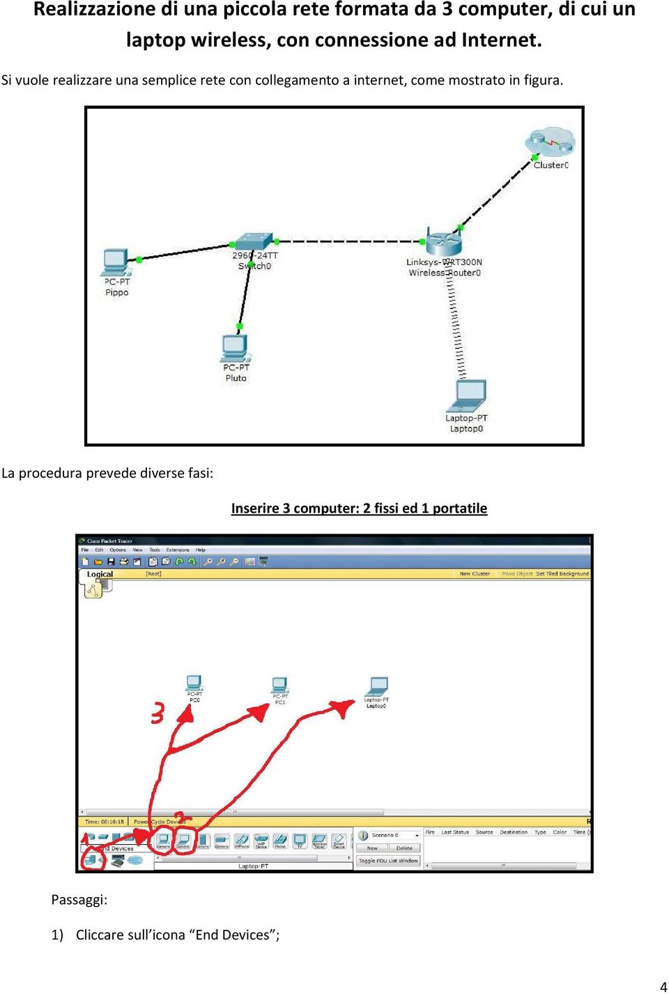 Si vuole realizzare una semplice rete con collegamento a internet, come mostrato