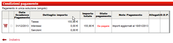 Il cittadino ha libera scelta di optare per un pagamento singolo (Unica soluzione) o rateizzato (Soluzione di pagamento a Rate); Ovviamente i due pagamenti sono alternativi.